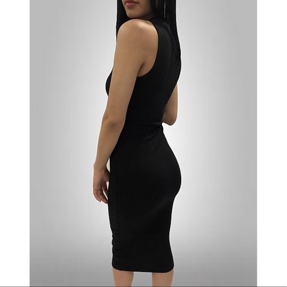 Sleeveless Ribbed Midi Dress- Black - Picture 7 of 8